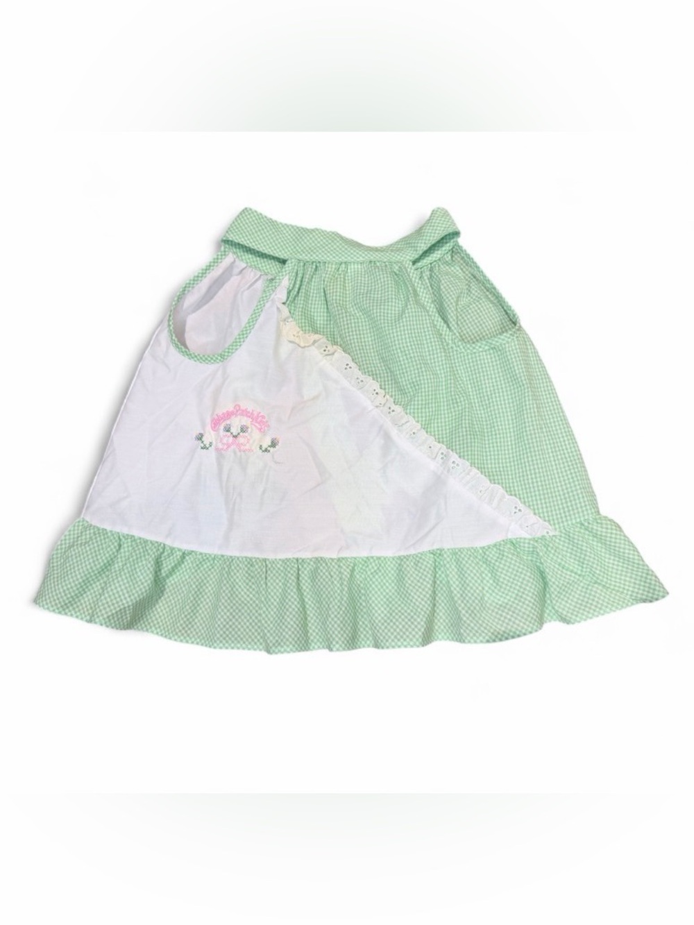 Vintage 80s Cabbage Patch Kids Girl Dress Size 2 Green Gingham Sleeveless tie